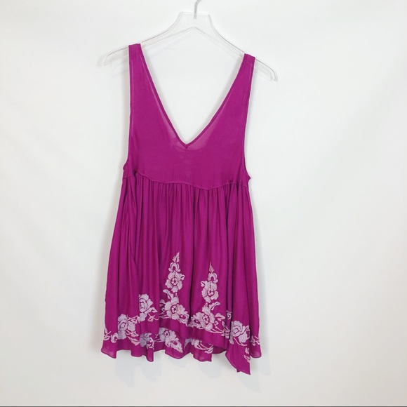 Free People fuchsia embroidered lace up babydoll - Picture 5 of 7